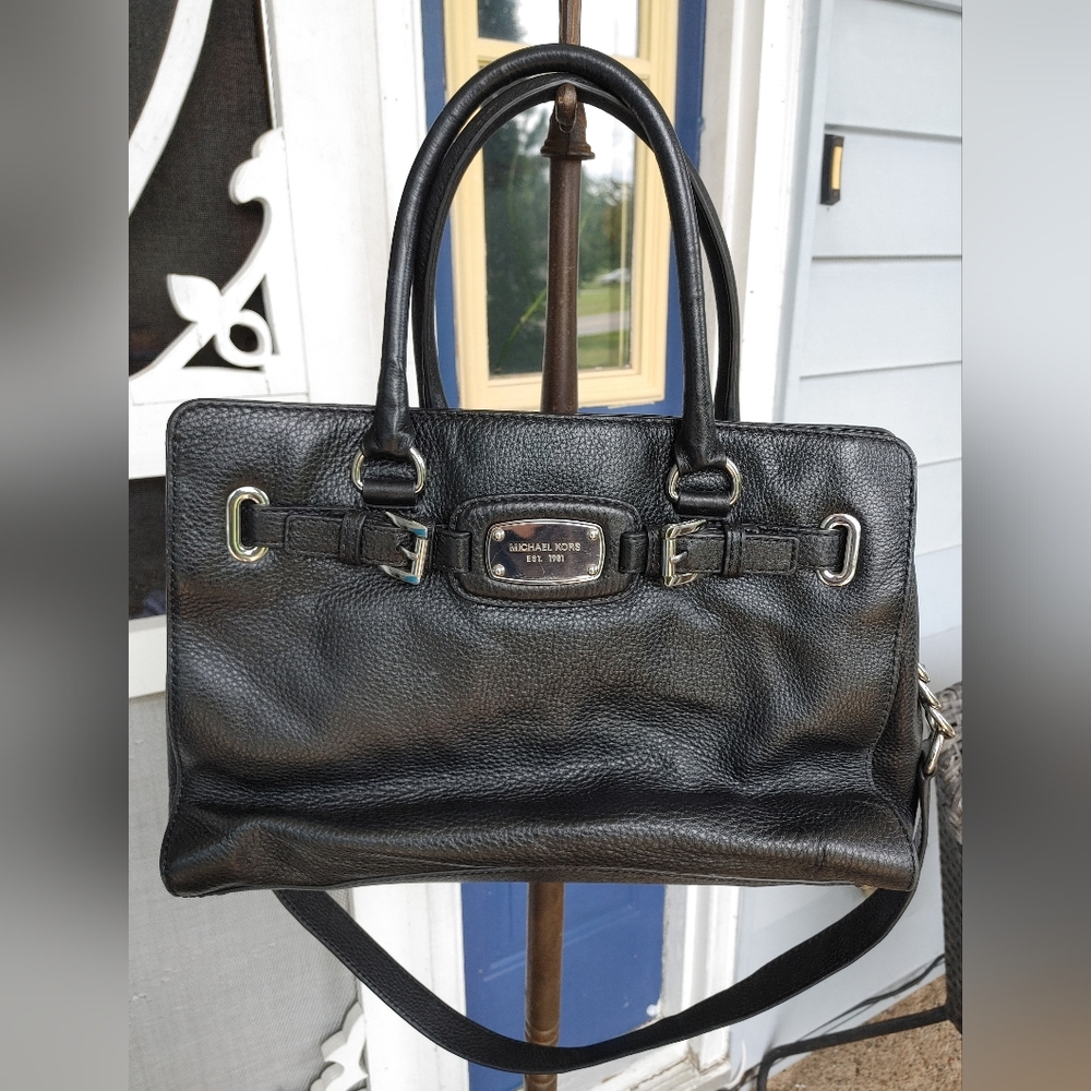 Michael Korrs Hamilton Satchel Purse Black Pebbled Leather Bag